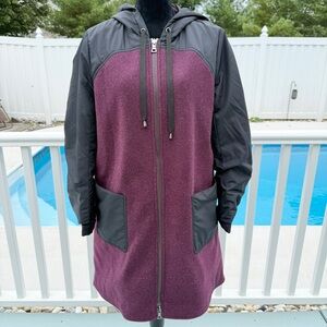 LOGO by Lori Goldstein Color Blocked Coat in Black Cherry Size Medium